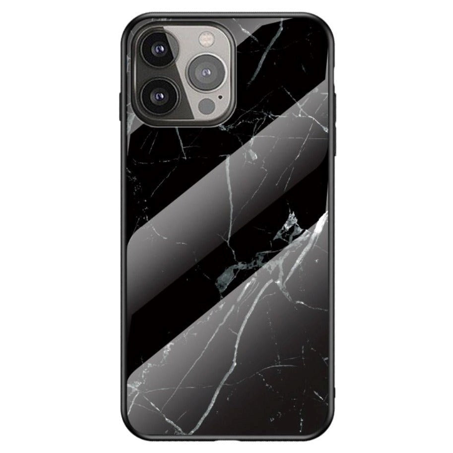 iPhone 13 Pro Max Flexible Plastic Case w. Glass back - Black Marble