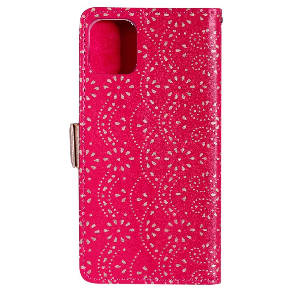 iPhone 13 Leather Wallet Case - Lace Print - Red & Gold