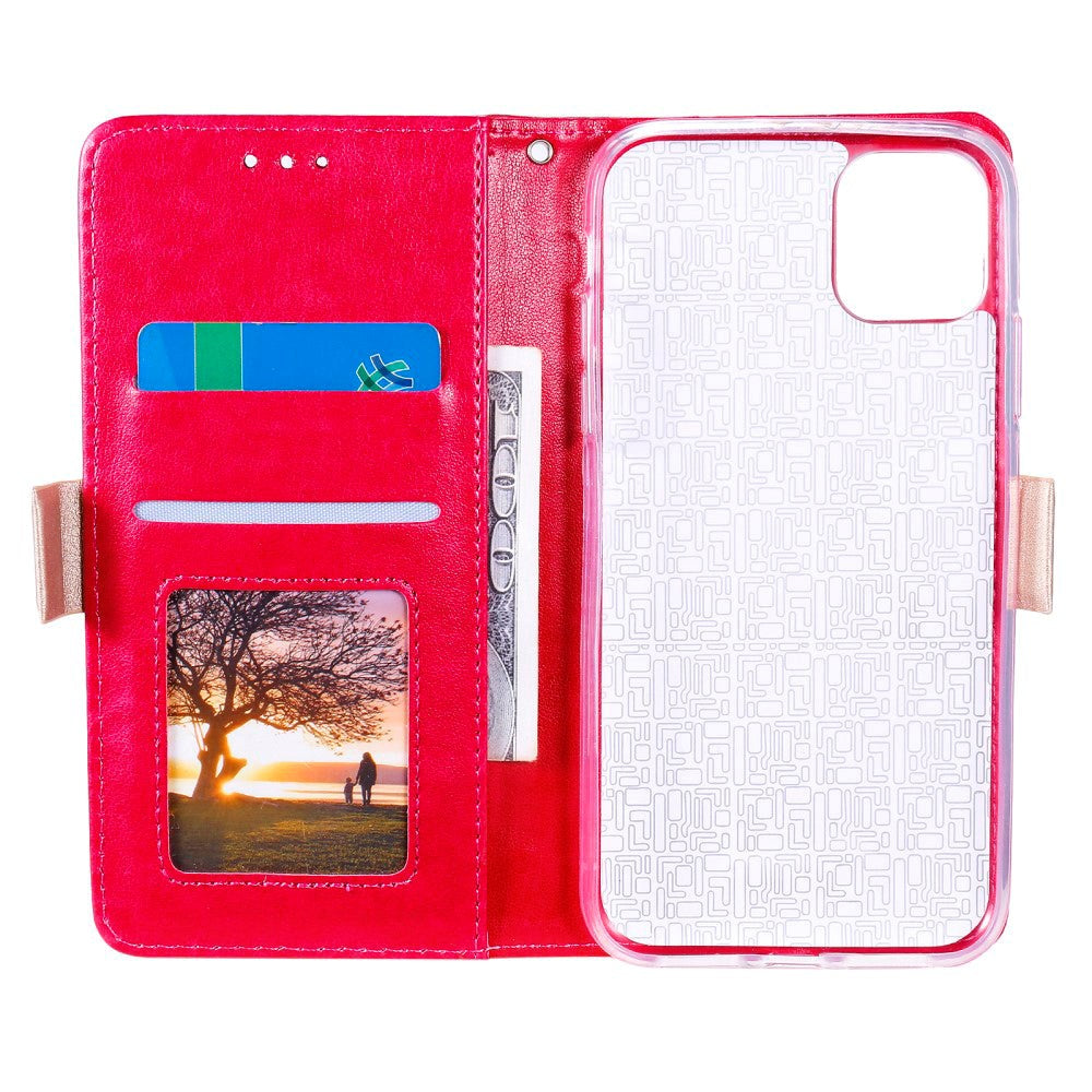 iPhone 13 Leather Wallet Case - Lace Print - Red & Gold