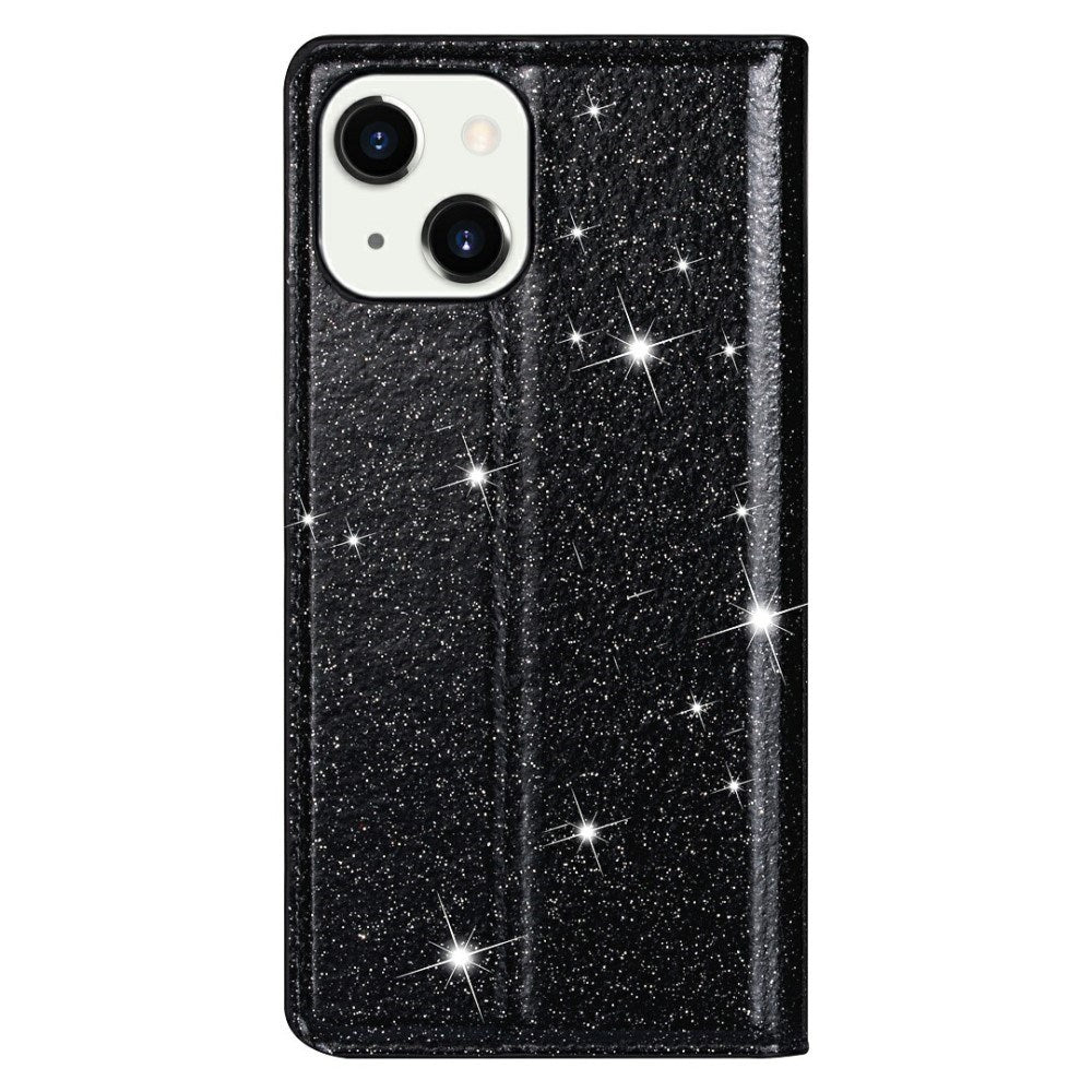 EIDERWOOD iPhone 13 Mini Leather Case w. Wallet & Stand Function - Glitter - Black