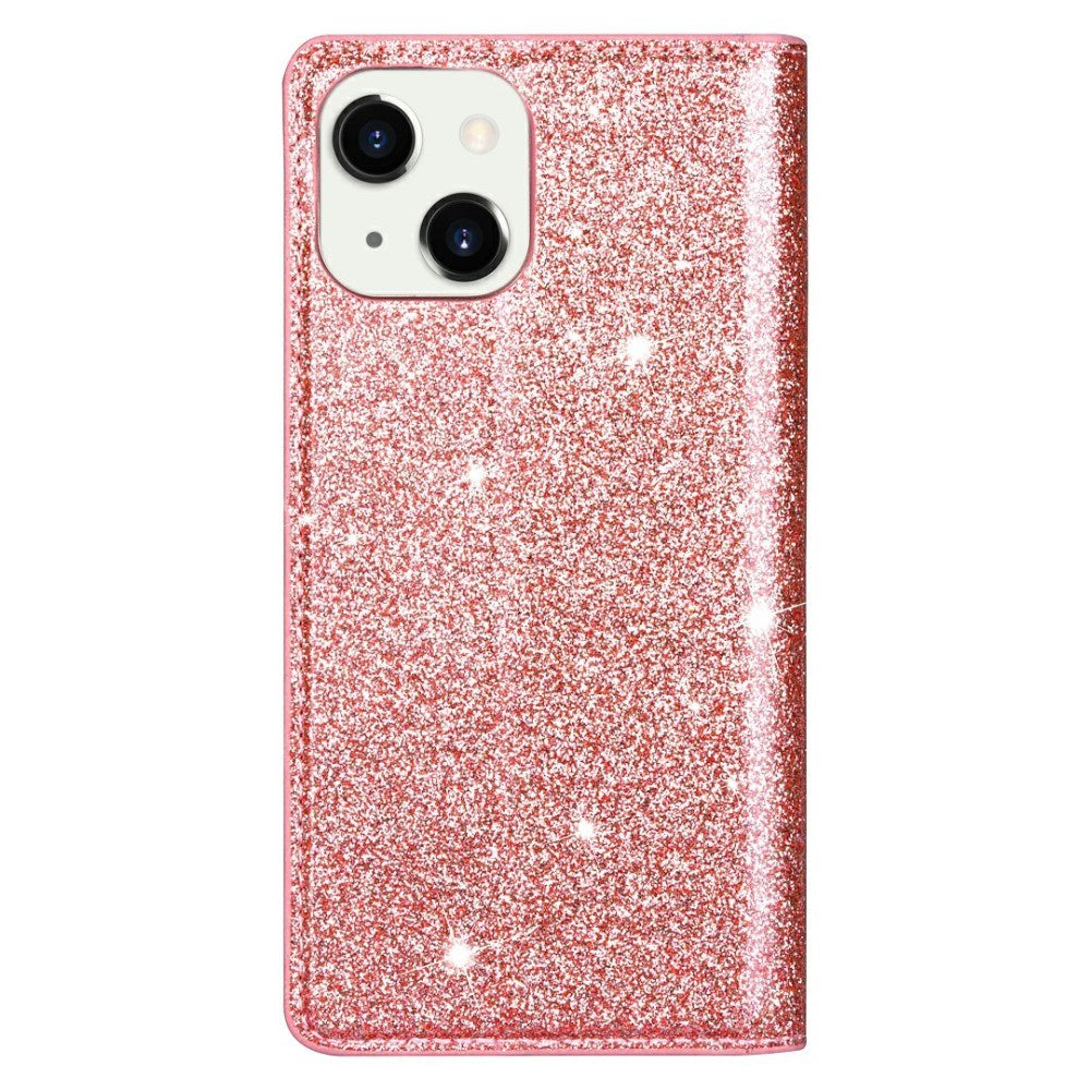 EIDERWOOD iPhone 13 Mini Leather Case w. Wallet & Stand Function - Glitter - Rose Gold