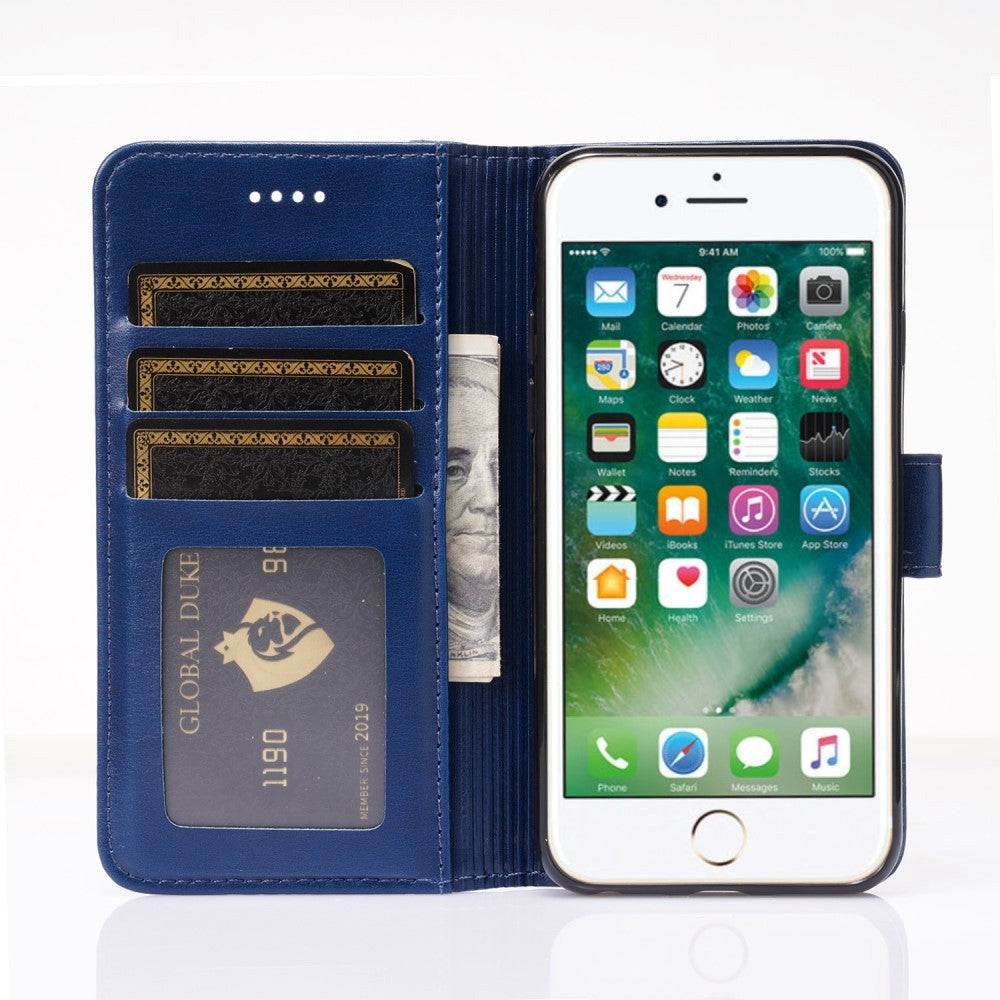 iPhone SE (2022/2020)/8/7 Wallet Case - Vertical Needlework - Blue