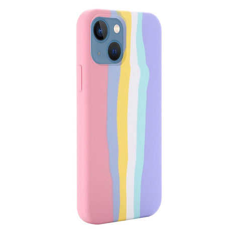 iPhone 13 Mini Flexible Silicone Case - Rainbow - Pink