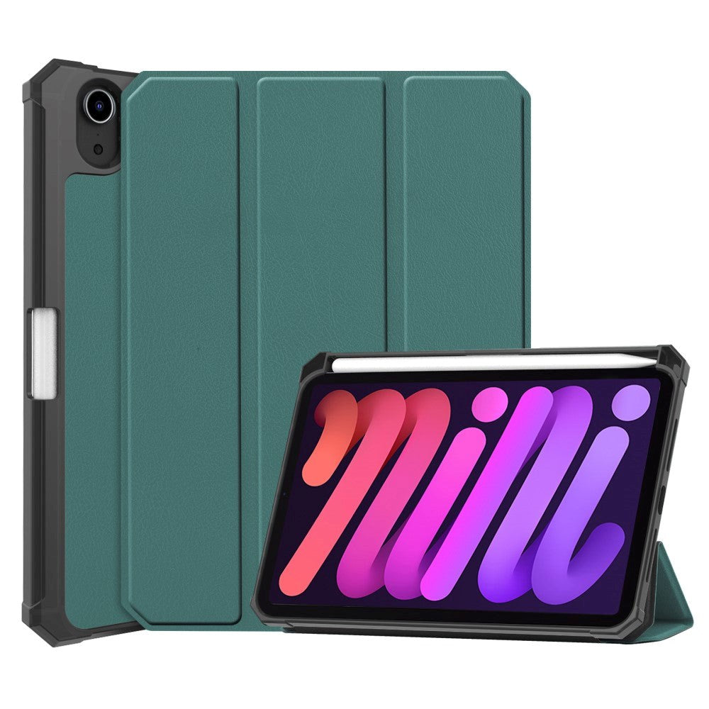 iPad Mini (2021) - Foldable Case w. Stand & Stylus Pen Holder - Dark Green