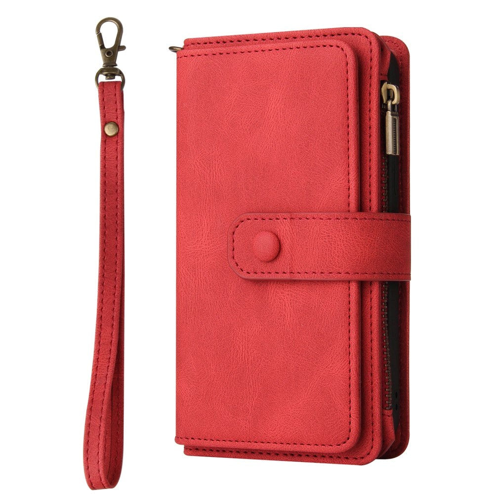 iPhone SE (2022/2020)/8/7 Leather Flip Case w. Strap, Wallet & 15 Card Holders - Red