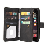 iPhone SE (2022/2020)/8/7 Leather Flip Case with Strap, Wallet & 15 Card Holders - Black