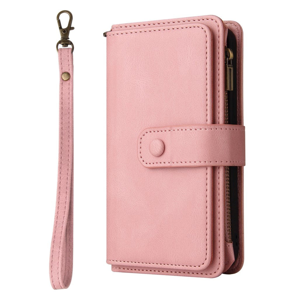 iPhone SE (2022/2020)/8/7 Leather Flip Case with Strap, Wallet & 15 Card Holders - Pink