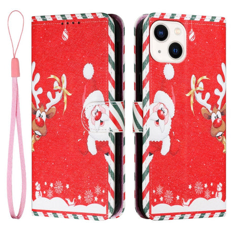 iPhone 13 Leather Christmas Wallet Case - Santa & Rudolf