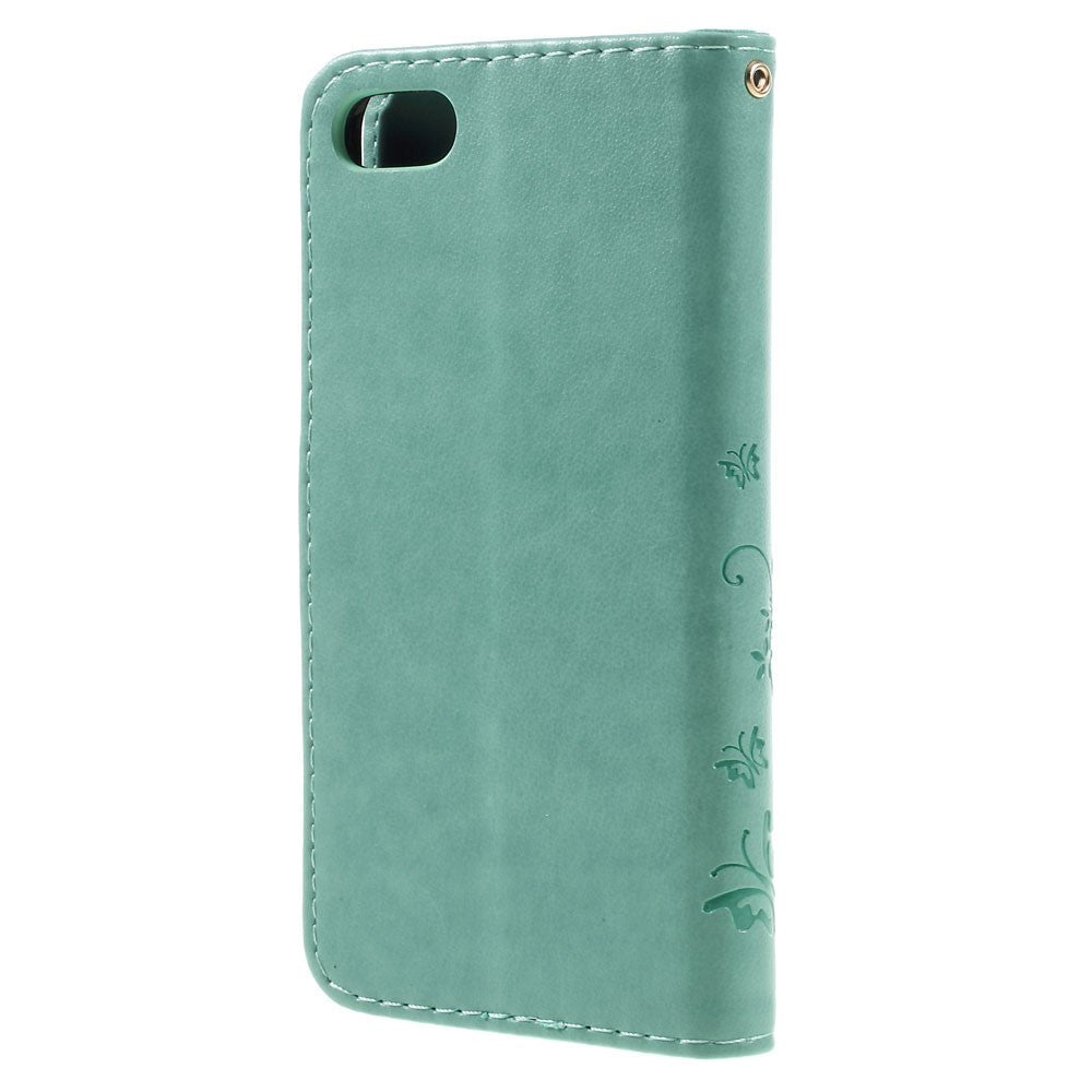 iPhone SE (2022 / 2020) / 8 / 7 Butterflies Leather Wallet Case Green