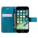 iPhone SE (2022/2020)/8/7 Butterflies Leather Wallet Case - Blue