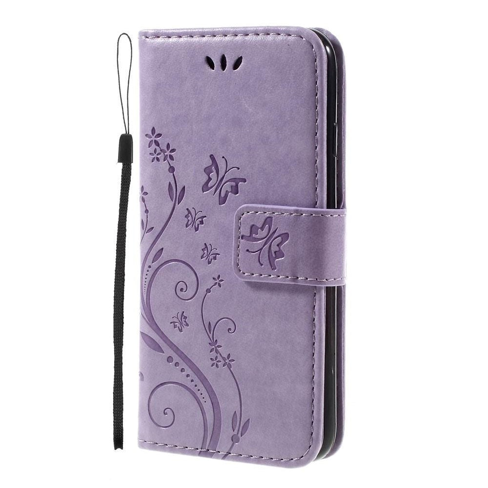 iPhone SE (2022 / 2020) / 8 / 7 Butterflies Leather Wallet Case Purple