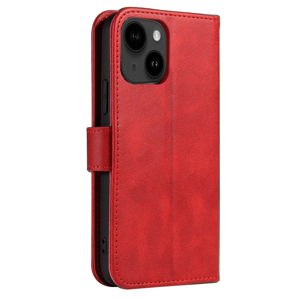 iPhone 13 Leather Wallet Case & Magnetic Lock - Red