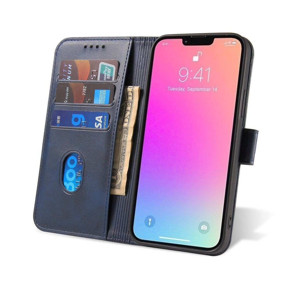 iPhone 13 Leather Wallet Case & Magnetic Lock - Blue