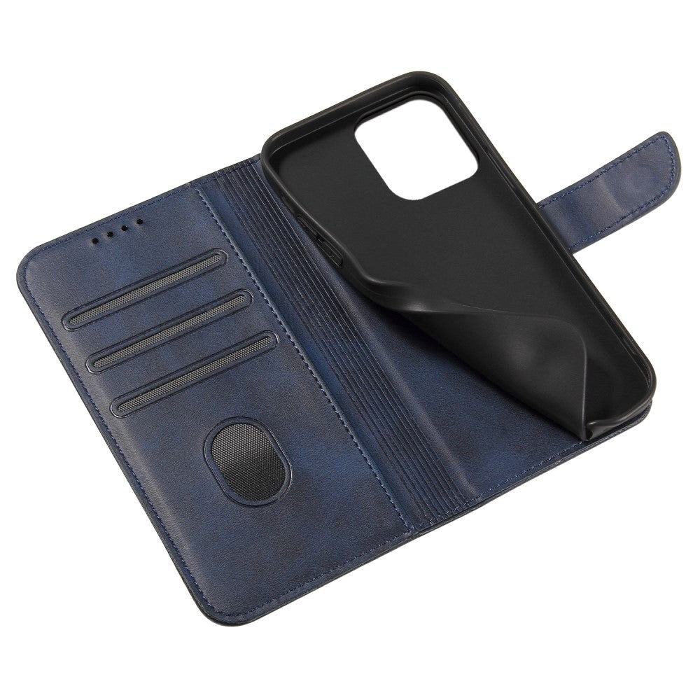 iPhone 13 Leather Wallet Case & Magnetic Lock - Blue