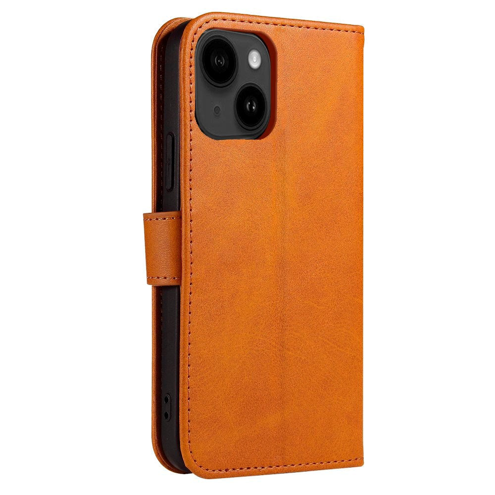 iPhone 13 Leather Wallet Case & Magnetic Lock - Light Brown