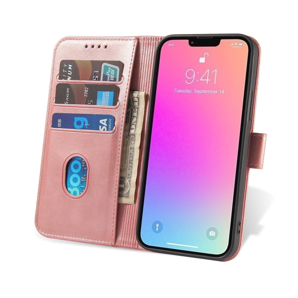 iPhone 13 Mini Leather Wallet Case & Magnetic Lock - Rose Gold