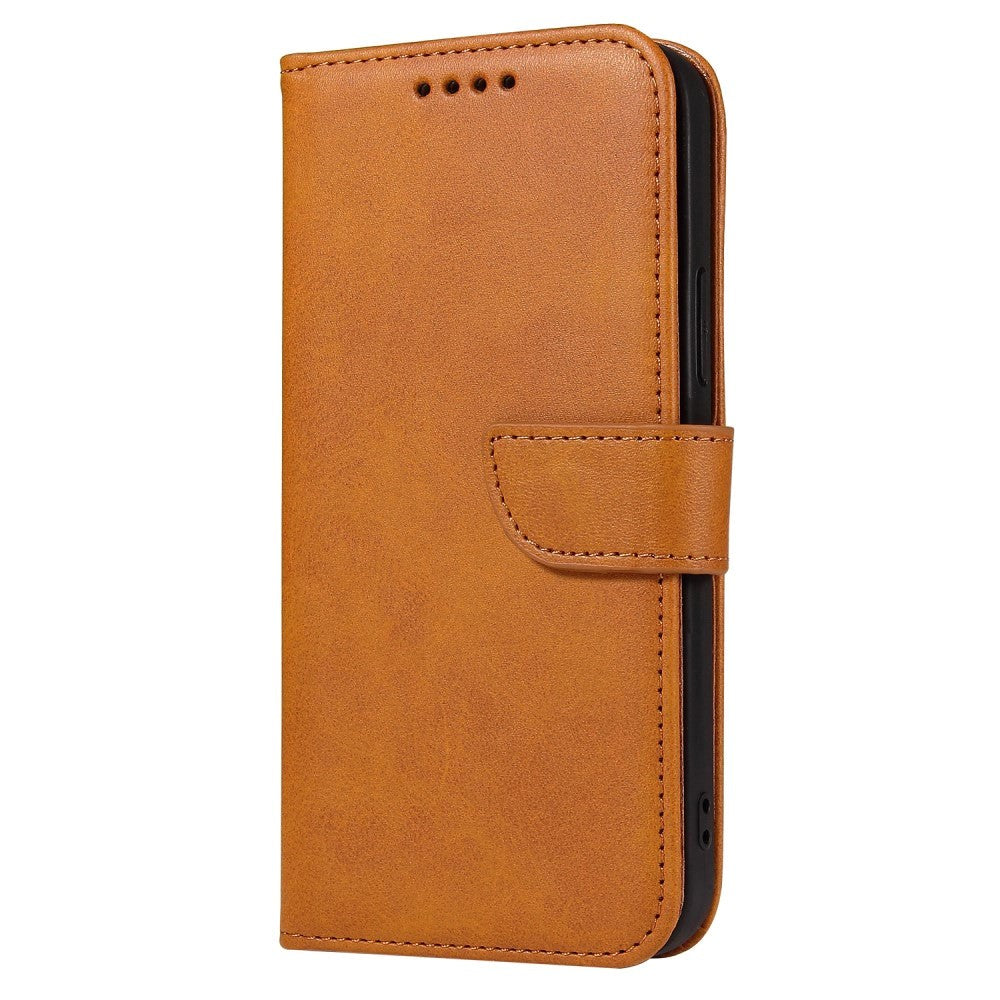 iPhone 13 Leather Wallet Case & Magnetic Lock - Light Brown