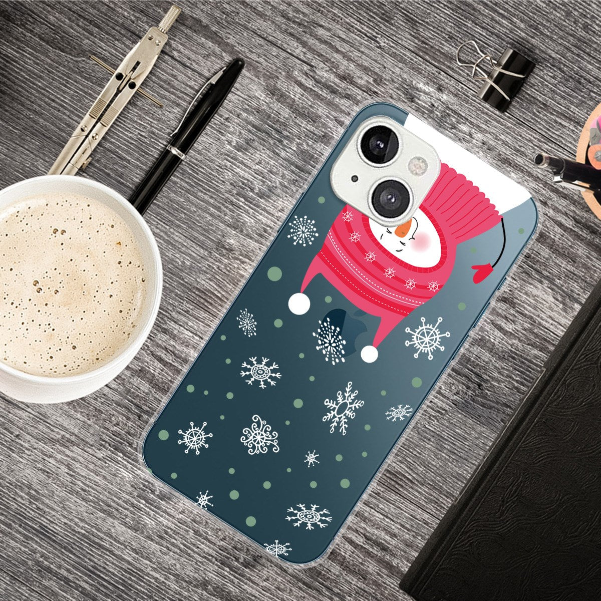 iPhone 13 Flexible Plastic Christmas Case - Snowman & Snowflake