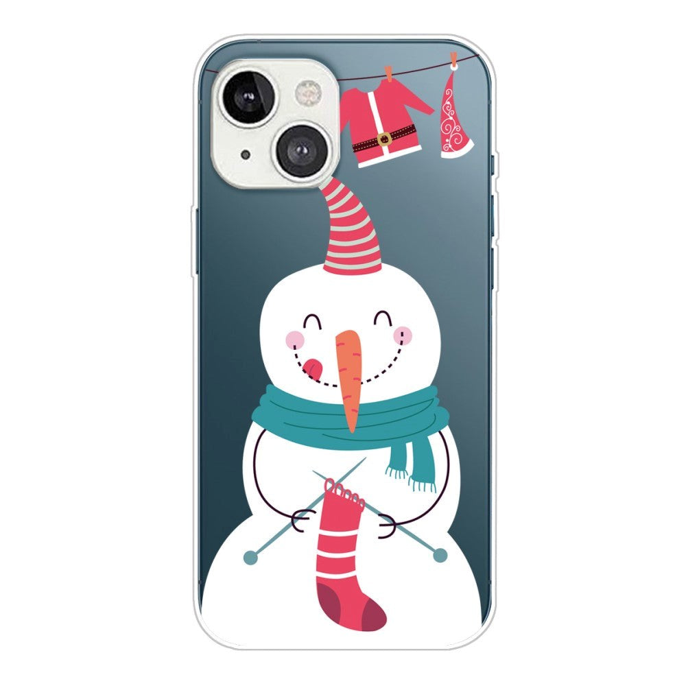 iPhone 13 Plastic Christmas Case - Knitting Snowman - Transparent