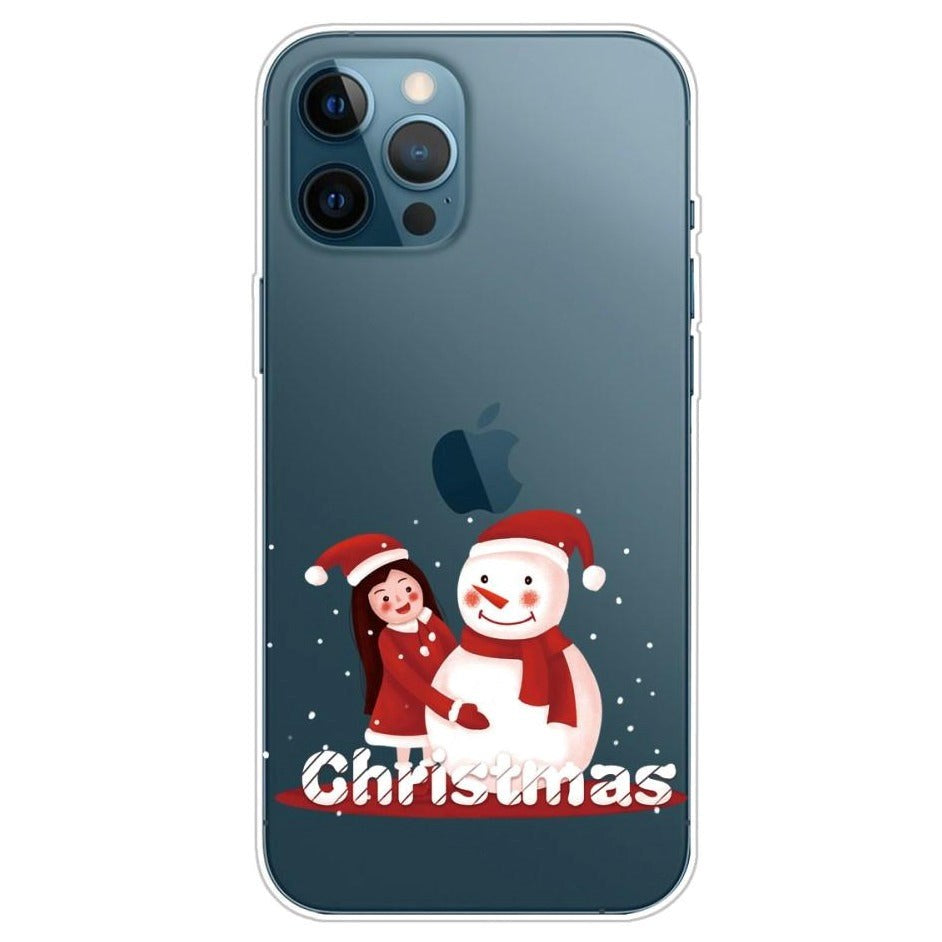 iPhone 13 Pro Flexible Plastic Christmas Case - Merry Christmas - Girl & Snowman