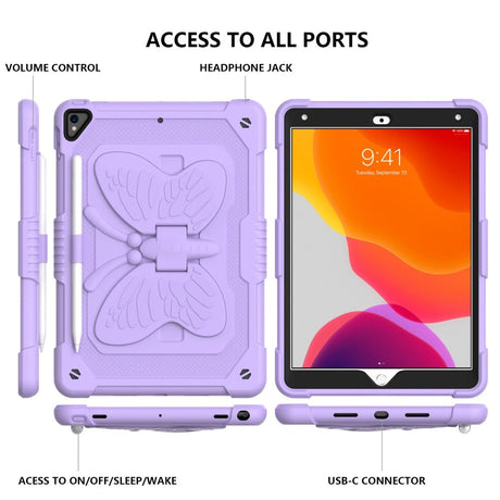 iPad 10.2" (2021/ 2020 / 2019) Kids Case - Butterfly Kickstand Case - Purple