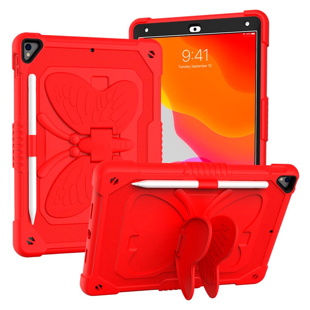 iPad 10.2" (2021/ 2020 / 2019) Kids Case - Butterfly Kickstand Case - Red