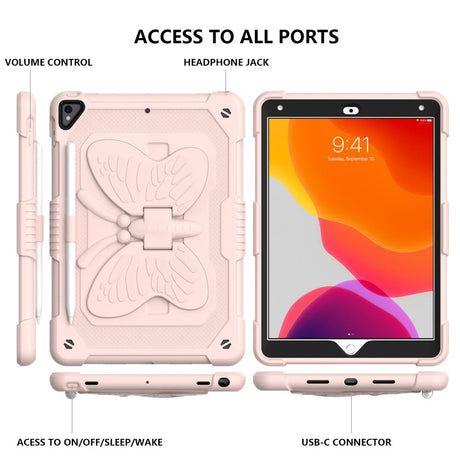 iPad 10.2" (2021/ 2020 / 2019) Kids Case - Butterfly Kickstand Case - Pink