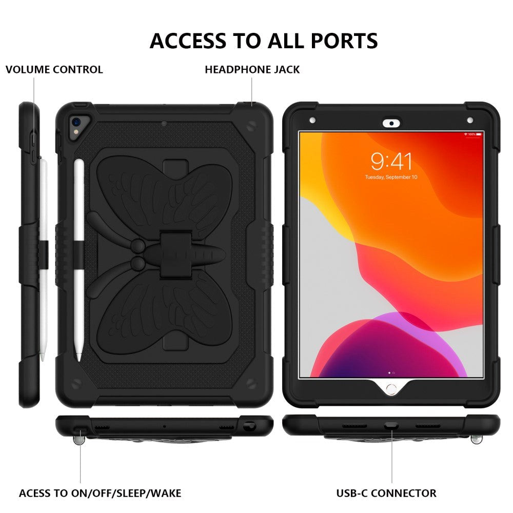 iPad 10.2" (2021/ 2020 / 2019) Kids Case - Butterfly Kickstand Case - Black