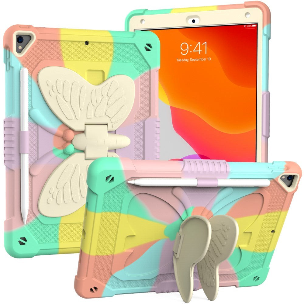 iPad 10.2" (2021/ 2020 / 2019) Kids Case - Butterfly Kickstand Case - Rainbow V3