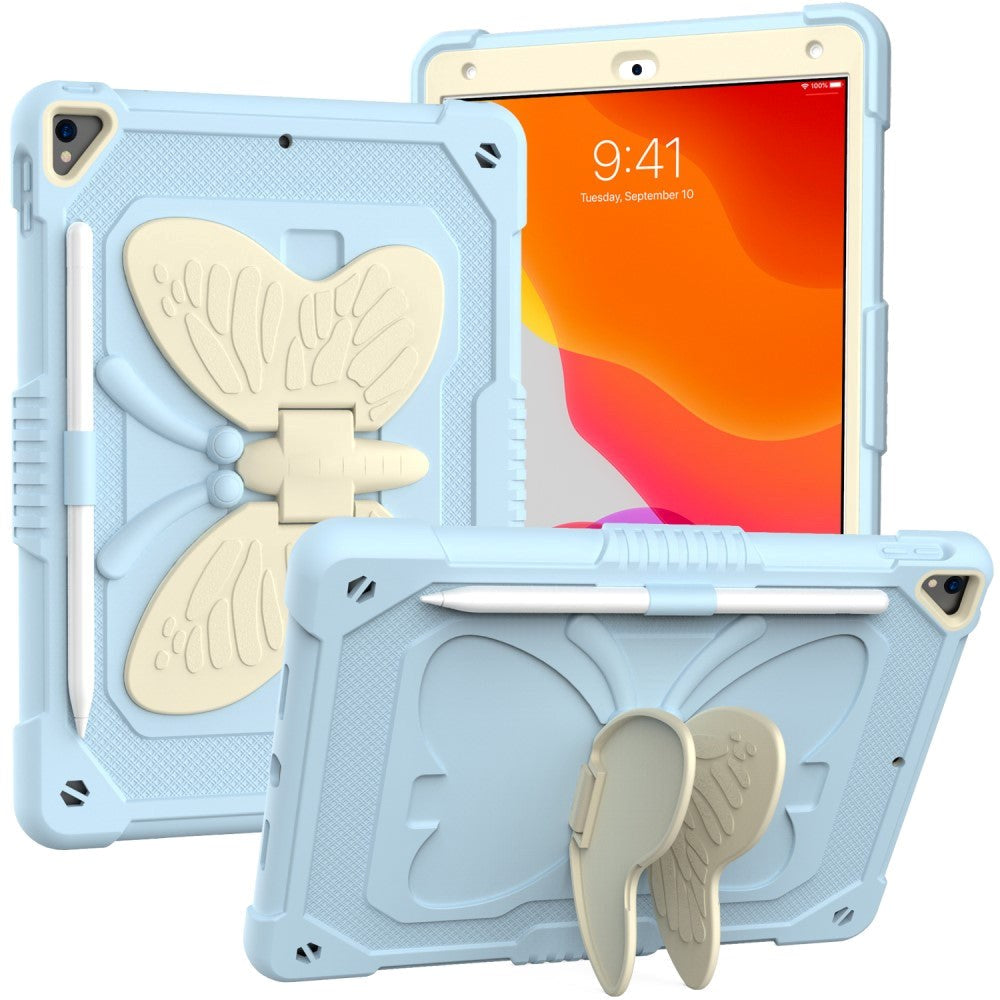 iPad 10.2" (2021/ 2020 / 2019) Kids Case - Butterfly Kickstand Case - Light Blue & Grey