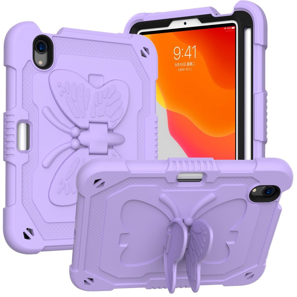 iPad Mini (2021) Kids Case - Butterfly Kickstand Case - Purple