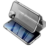 iPhone 13 Pro Max Magnetic Case w. Privacy, Glass Back and Front - Silver