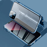 iPhone 13 Magnetic Case w. Privacy, Glass Back and Front - Blue