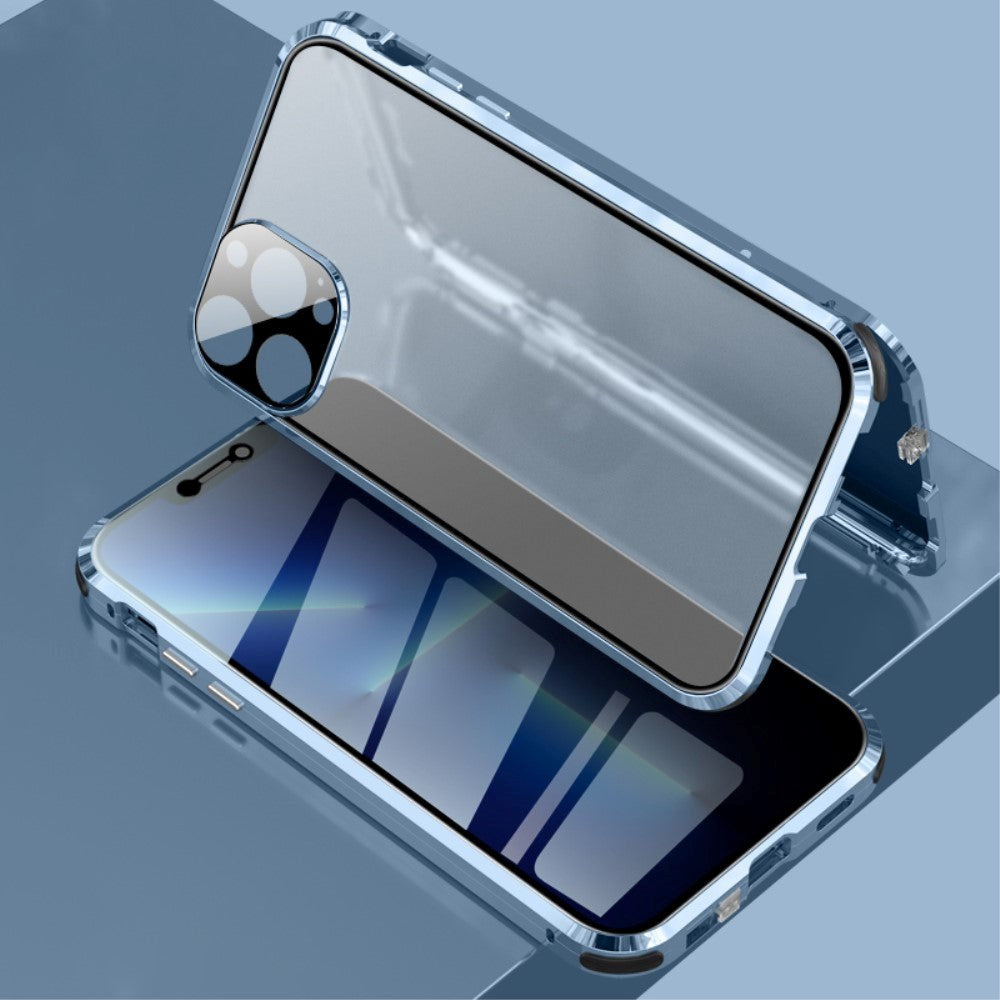 iPhone 13 Pro Magnetic Case w. Privacy, Glass Back and Front - Blue