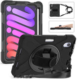 iPad Mini (2021) Tough Case w. 360⁰ Stand Function - Hand holder - Bearing Strap - Black