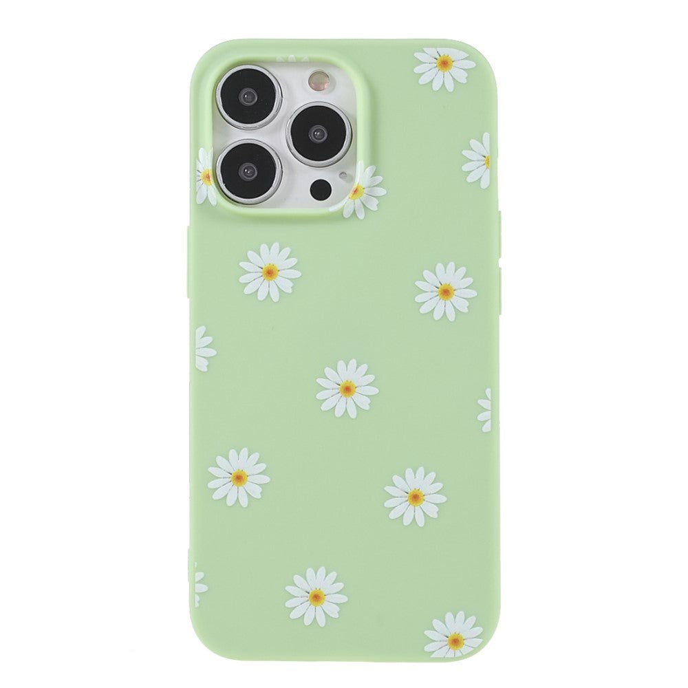 iPhone 13 Pro Flexible Plastic Back Case w. Flowers - Green