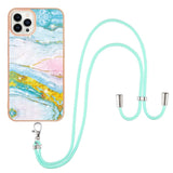 iPhone 13 Pro Marble Hybrid Case w. Adjustable Strap - Blue