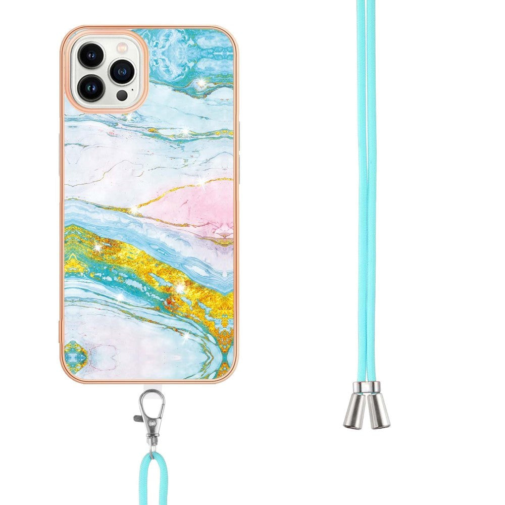 iPhone 13 Pro Marble Hybrid Case w. Adjustable Strap - Blue