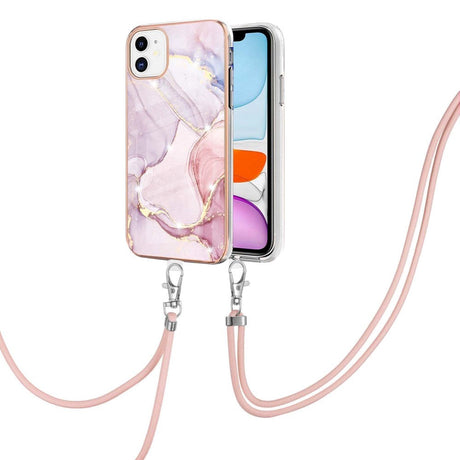 iPhone 11 Marble Hybrid Case w. Adjustable Strap - Pink