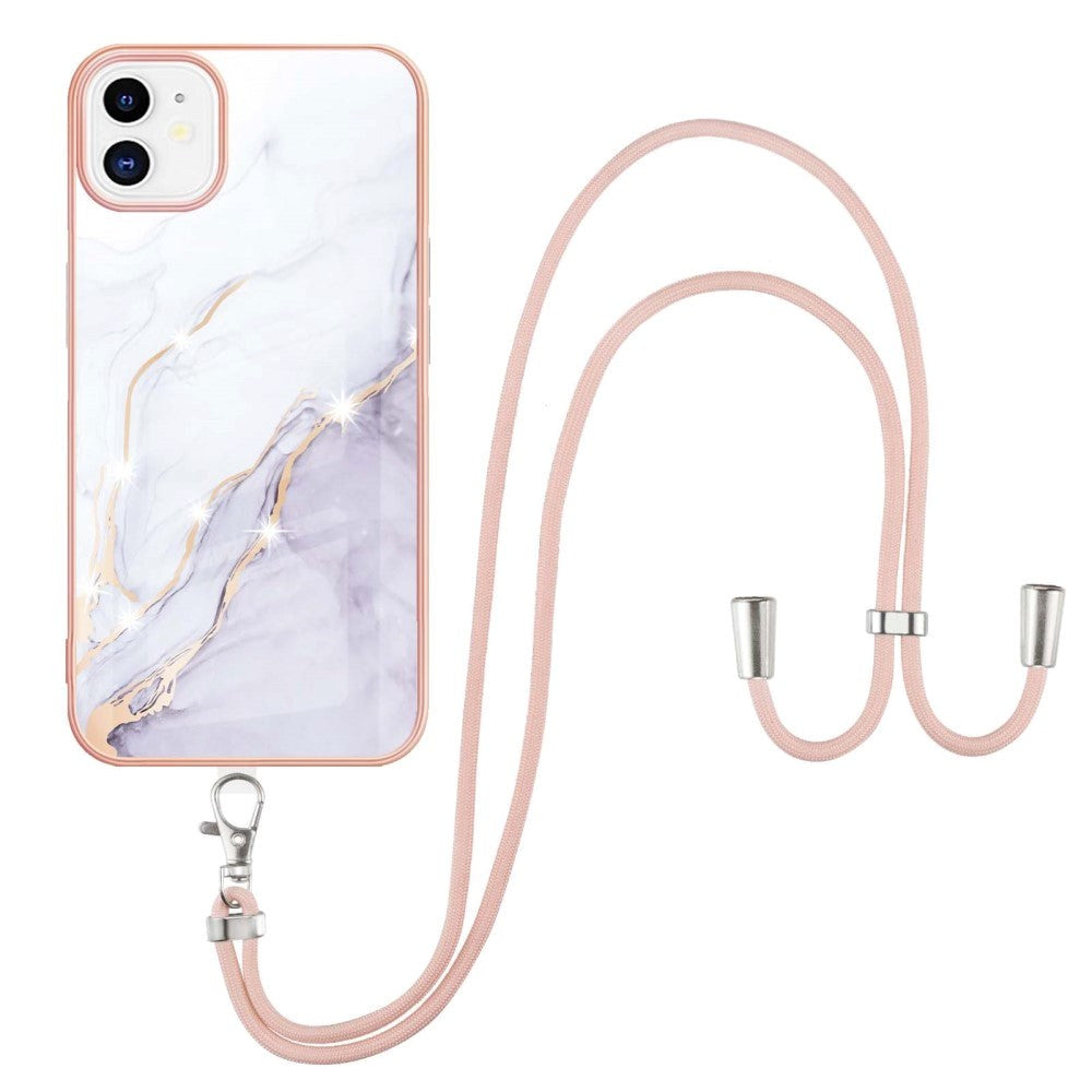 iPhone 11 Marble Hybrid Case w. Adjustable Strap - White