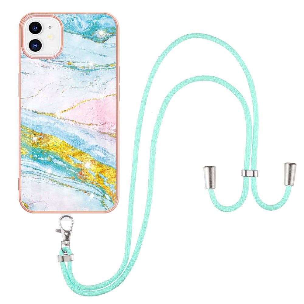 iPhone 11 Marble Hybrid Case w. Adjustable Strap - Blue