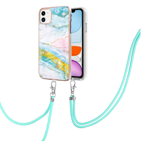 iPhone 11 Marble Hybrid Case w. Adjustable Strap - Blue