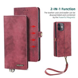 iPhone 12 / 12 Pro MEGSHI Leather Flip Case w. Magnetic Wallet - Red