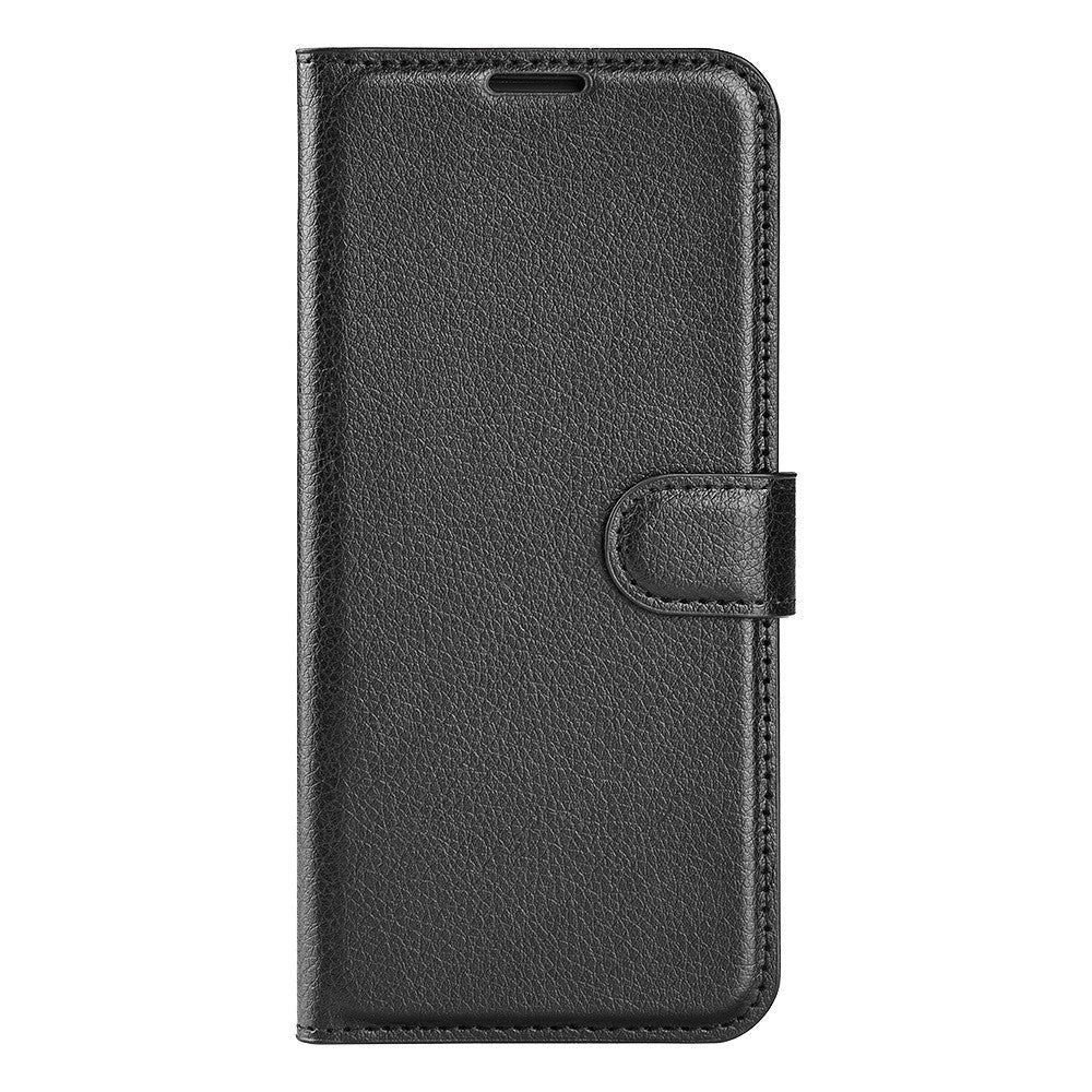 iPhone 14 Pro Max Litchi Leather Flip case with Card Holder and Magnetic Close - Black