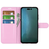 iPhone 14 Pro Max Litchi Leather Flip case with Card Holder and Magnetic Close - Light Pink