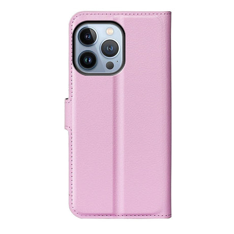 iPhone 14 Pro Max Litchi Leather Flip case with Card Holder and Magnetic Close - Light Pink