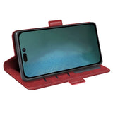 iPhone 14 Pro Leather Wallet Case & Magnetic Lock - Red