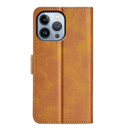 iPhone 14 Pro Leather Wallet Case & Magnetic Lock - Brown