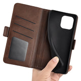 iPhone 14 Pro Leather Wallet Case & Magnetic Lock - Dark Brown