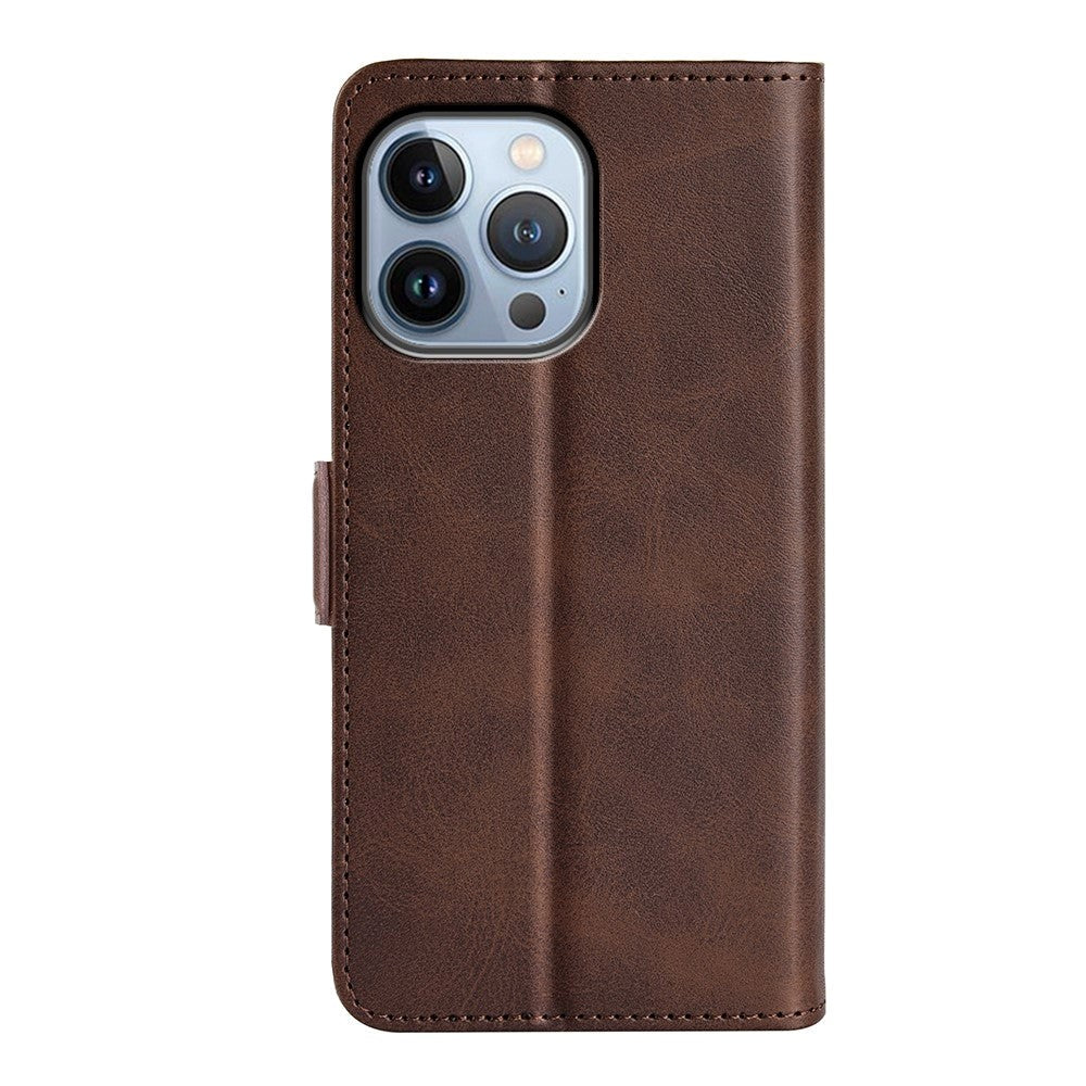 iPhone 14 Pro Leather Wallet Case & Magnetic Lock - Dark Brown